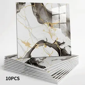 Marble Pattern Tile Sticker Set of 10, Self-Adhesive Waterproof Decorative Tiles, Ideal for Bathroom, Kitchen, Living Room, Home Decoration