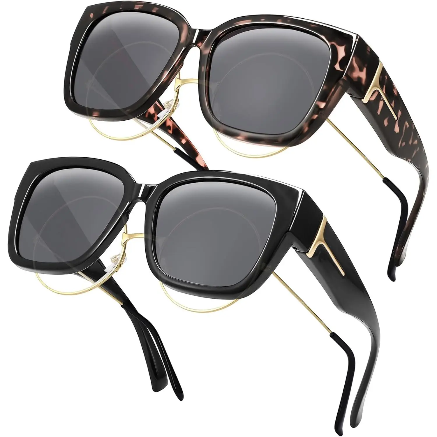 2 Pairs Polarized Fit Over Glasses Sunglasses for Women, Lightweight OTG Sunglasses UV400 Protection for Driving