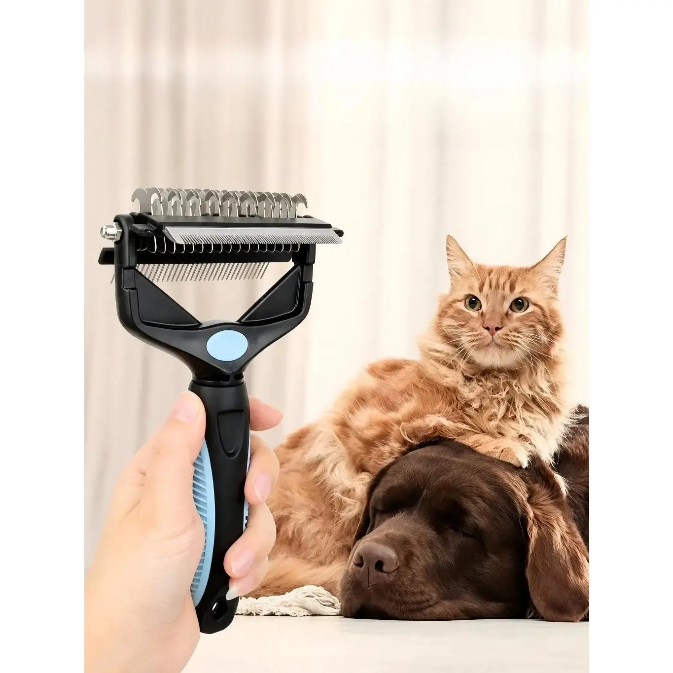 3-in-1 Dog & Cat Grooming Brush, Undercoat Rake & Dematting Comb for Shedding Pets, Grooming Supplies, Shedding Grooming Kit