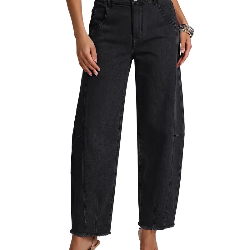luvamia Barrel Jeans Women Stretchy Baggy Wide Leg Raw Hem Denim Pants | Trendy High Waisted Distressed Jeans with Side Seam, 28.5 Inseam, Y2k Boyfriend Loose Frayed Jeans, 2026 Fall Winter Pants