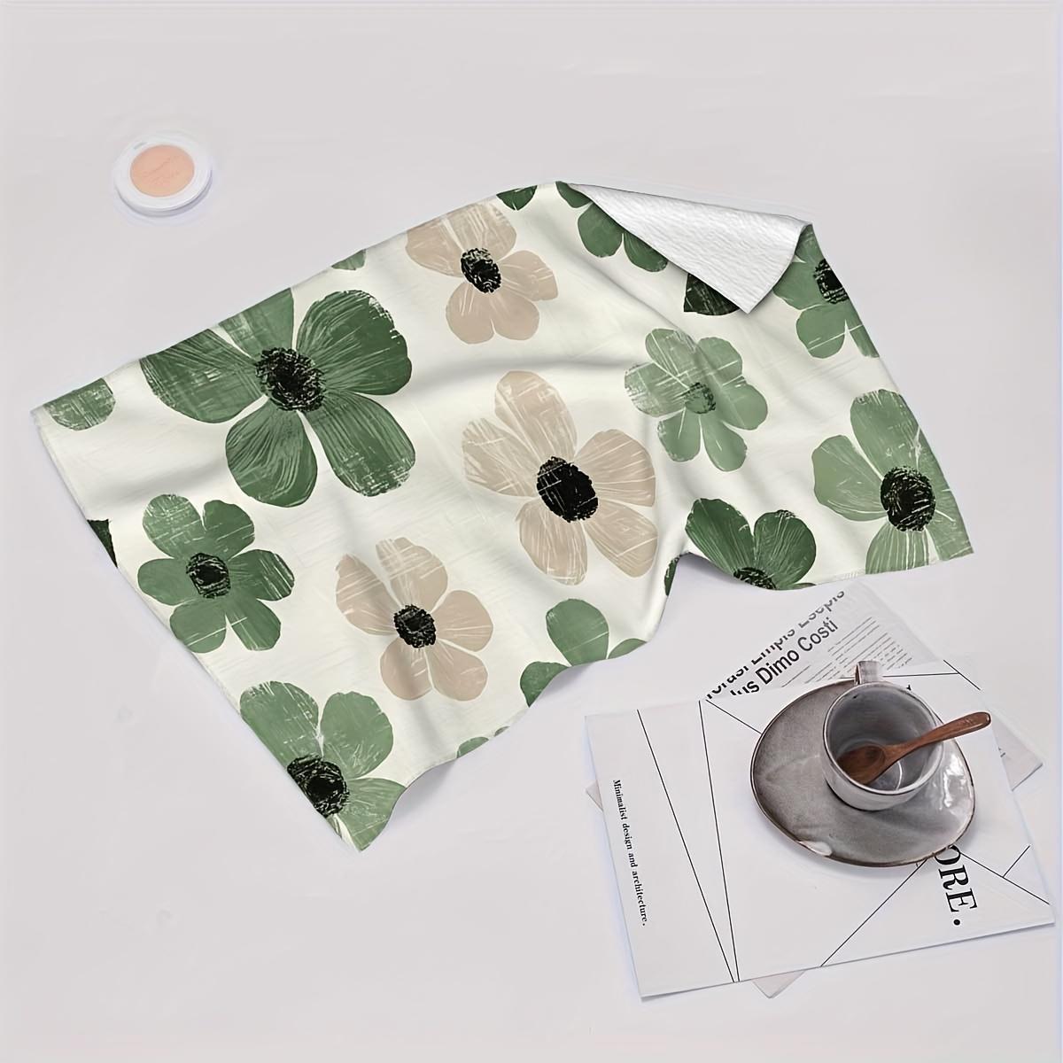 2pcs 23.6x15.7 In Sage Green Floral Farmhouse Kitchen Towels Reusable Dishcloths For Cooking Baking Cleaning Drying - Decorative Hand Towels For Home Bathroom Housewarming Gifts