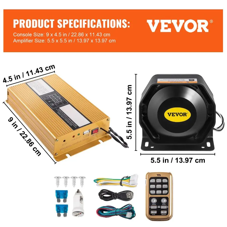 VEVOR Police Siren PA System, 400W 8 Sound Loud Car Warning, Police ...