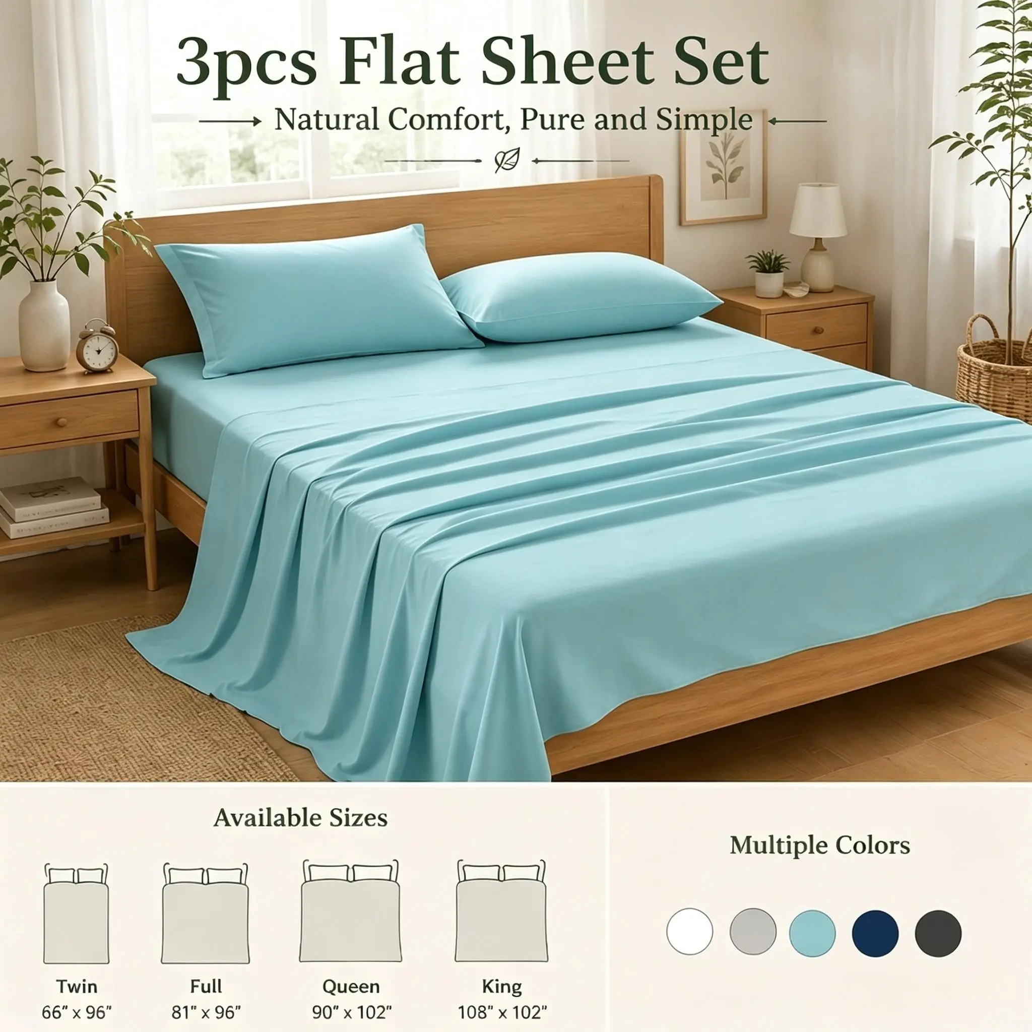 3-Piece Breathable Soft Bed Sheet Pillowcase Set, Bedsheet Sets, Ideal for Bedroom Hotel Airbnb, All-Season Use, Comfortable Skin-Friendly, Bed Sheets Set, Bed Linens