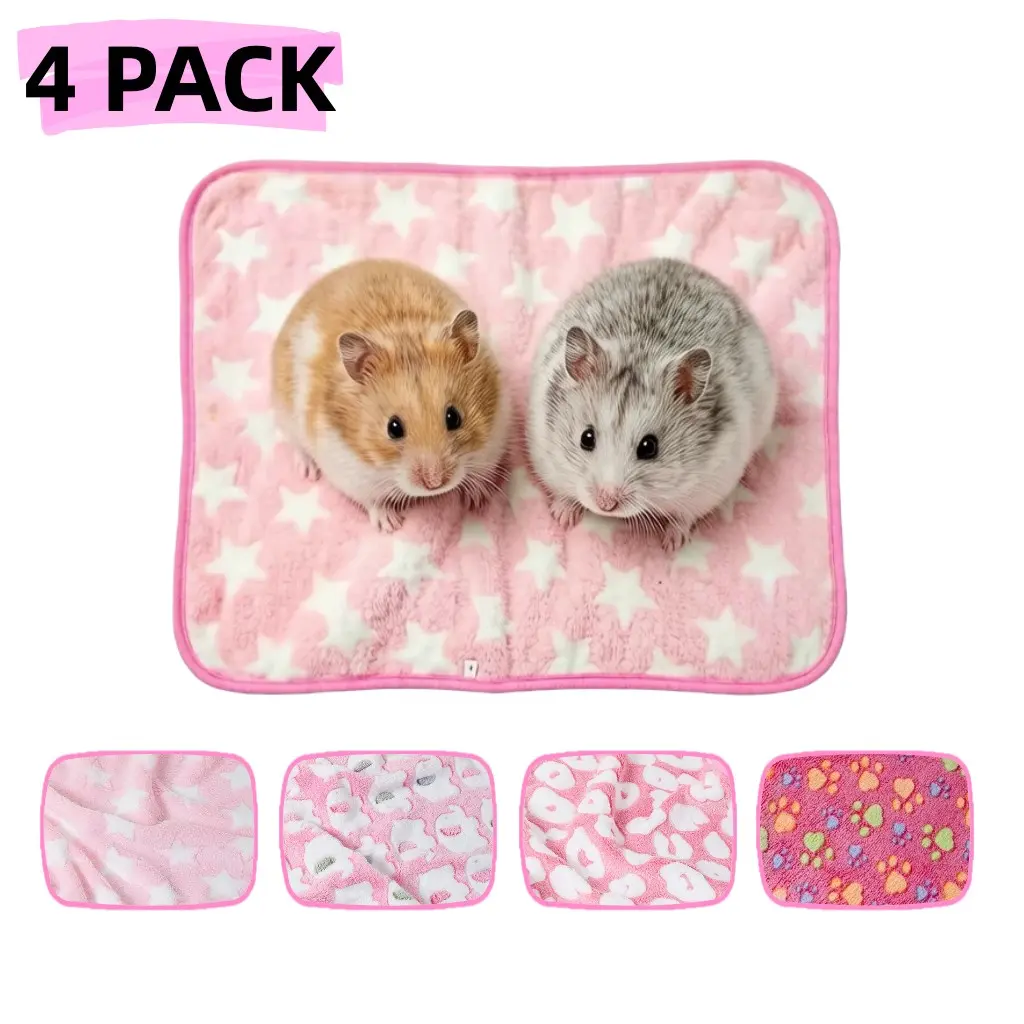 4pcs Guinea Pig Fleece Warm Blankets, Small Animal Cage Liners, Sleep Mat Bedding Pad for Hedgehog, Chinchilla, Ferret, Rabbit Hutch Supplies, Guinea Pig Cage Accessories, Hamster Cage Accessories