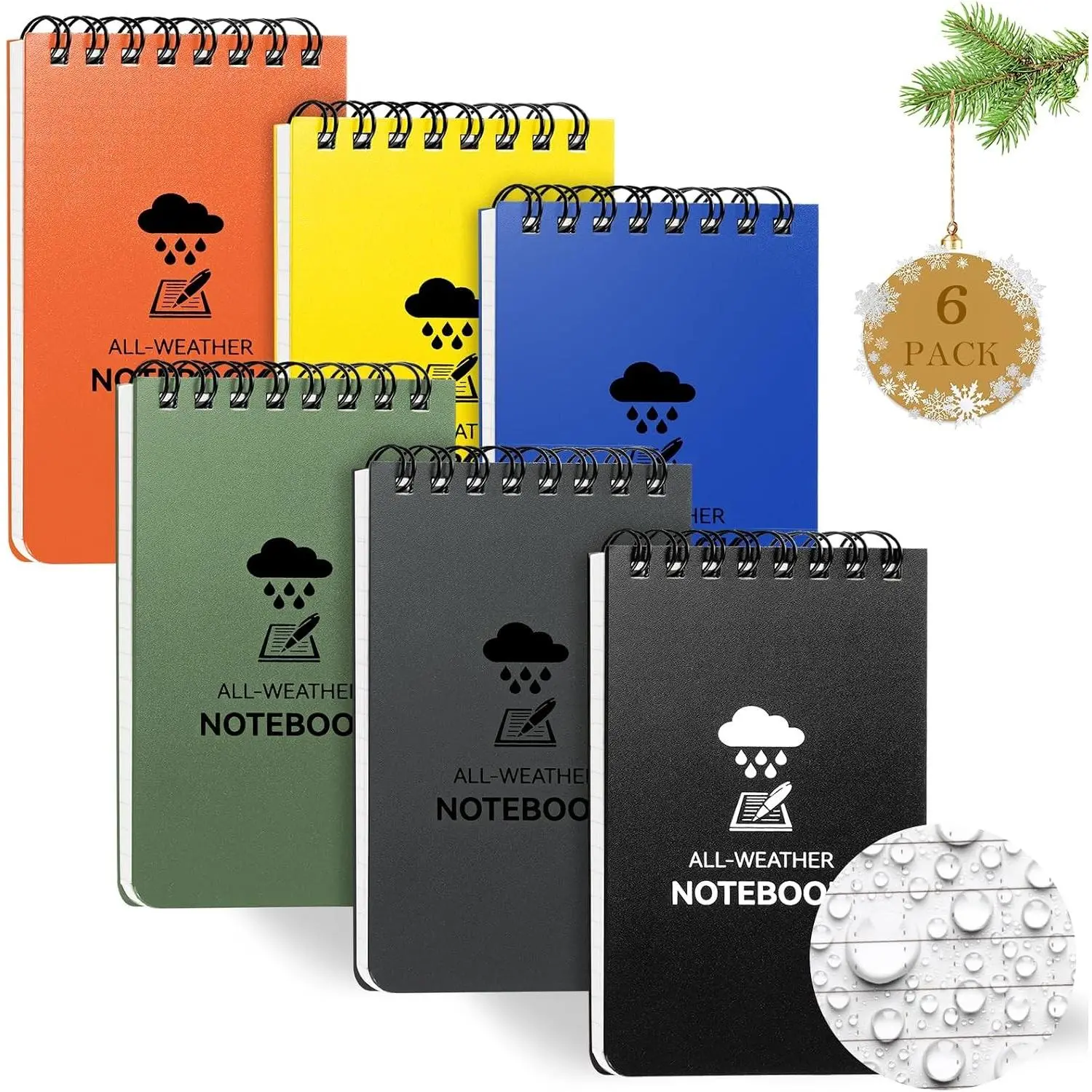 6 Pack Waterproof Notebook, 3 x 5 Pocket Notepad, Top-Spiral Weatherproof NotePad, All Weather Police Pocket Notebook Little Memo Steno Note Pads for Outdoor Office School RecordingGift