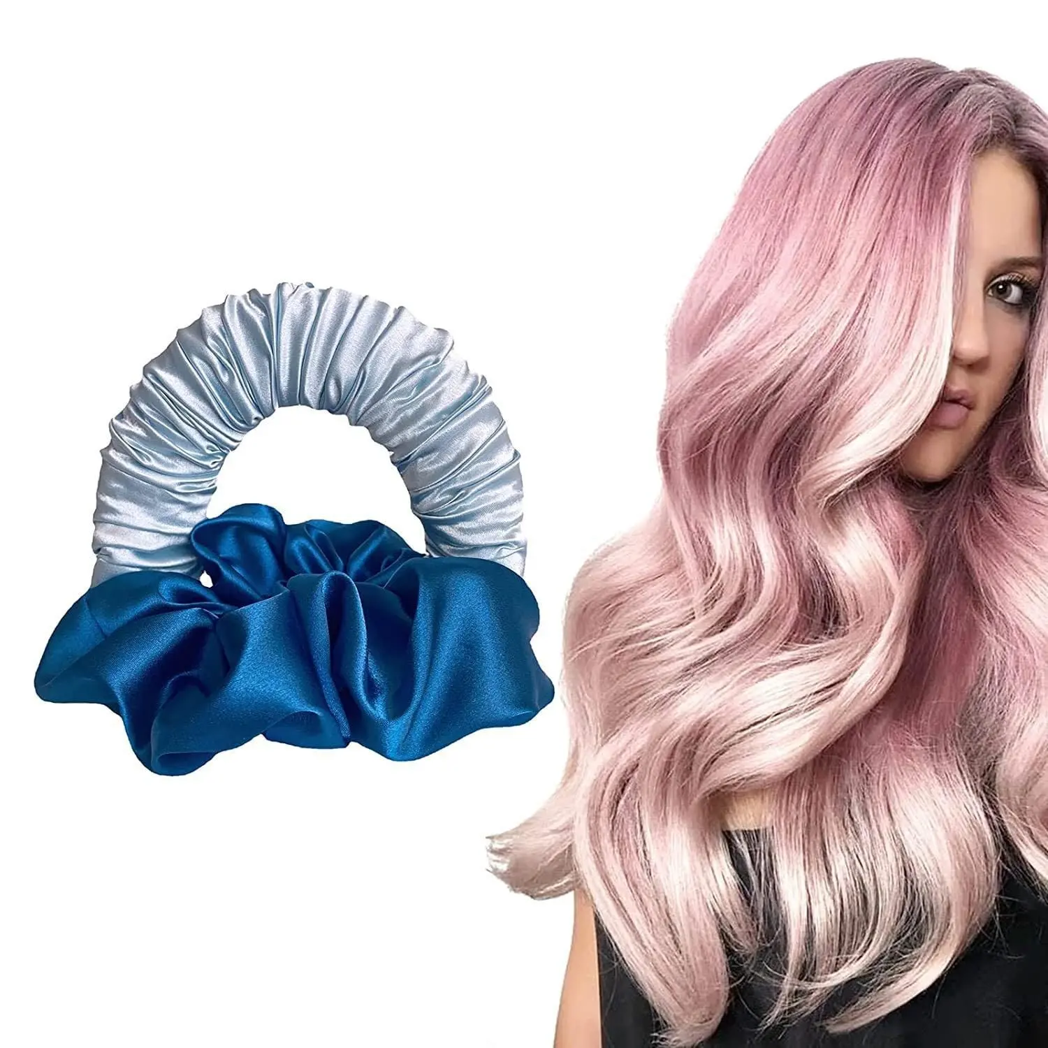 Heatless Sleep Hair Rollers Scrunchies, Satin Pillow Scrunchies, No Heat Ponytail Holders, Velvet Material, Blue Color, Heatless Curls Overnight
