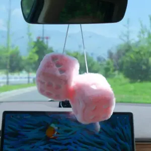 Dice Rearview Mirror Ornament Plush Car Interior Accessory Universal Fit