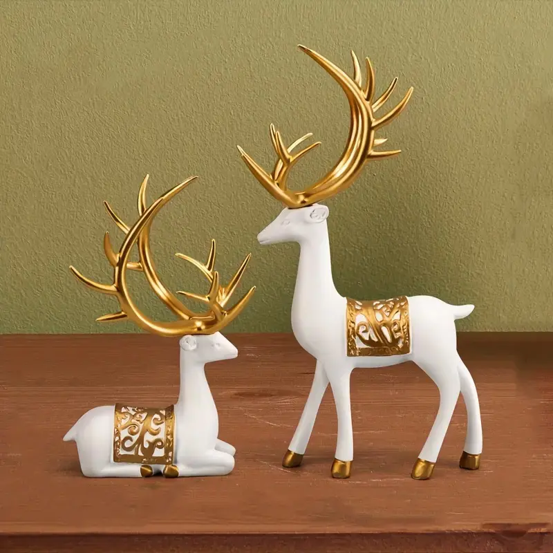 Deer Sculpture Set, Christmas Festival Decoration, Resin Reindeer Statue, Office Desk Decor, Modern Home Living Room Bedroom Gift, Table Decoration