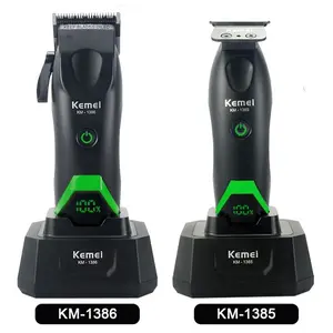 Kemei 1386 1385 Electric Hair Clipper 7500RPM Zero Gap Hair Trimmer Professional Hair Cutting Machine DLC Blade with Charge Base