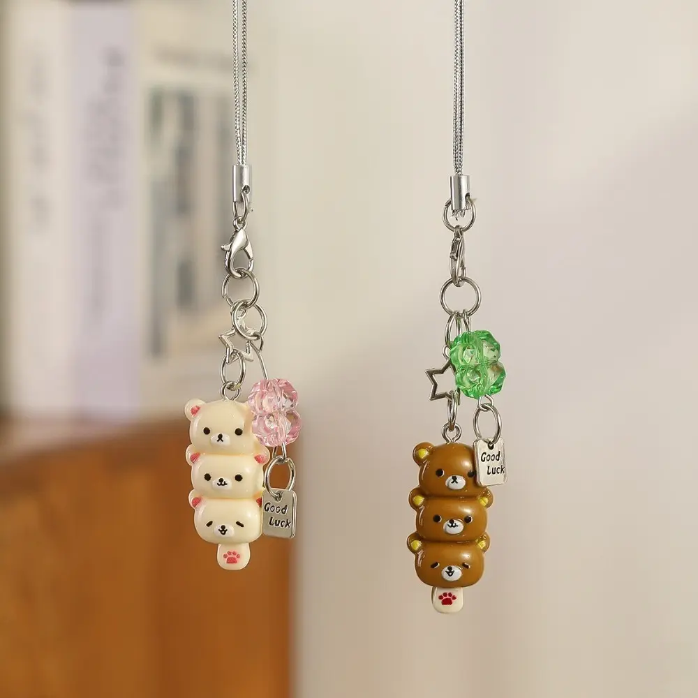 2PCS Kawaii Cartoon Bear Keychain & Bag Charm, Smooth Resin Matching Pendant Set for Couples & Best Friends, Slim Compact Accessory with Anti-Fall Welded Chain, Anti-Fall Welds, Unisex
