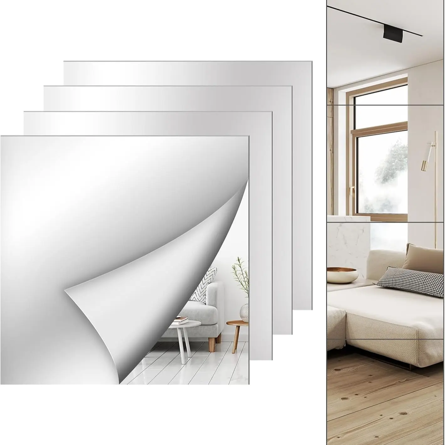 4-Pack Full-Length Wall Mirror, 12x12 Inch Acrylic Lens, Thickened 2.1mm, Shatter-Resistant Flexible Plastic, Ideal for Bedroom, Home Gym, Door