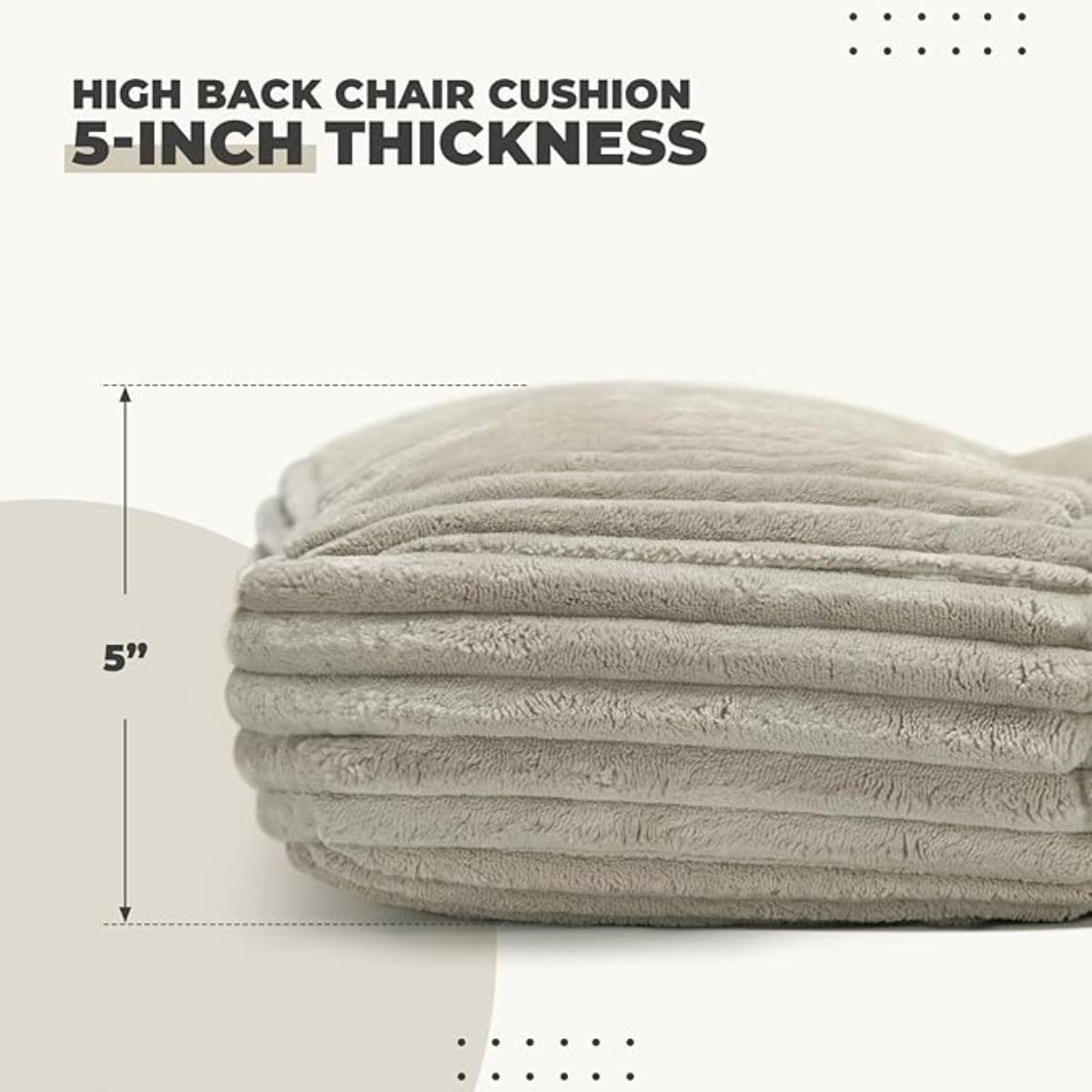 High Back Chair Cushion, Velvet Rocking Chair Cushion, 44x22x5 Inches Soft Seat Cushion for Indoor Furniture with Ties (Grey, Standard)