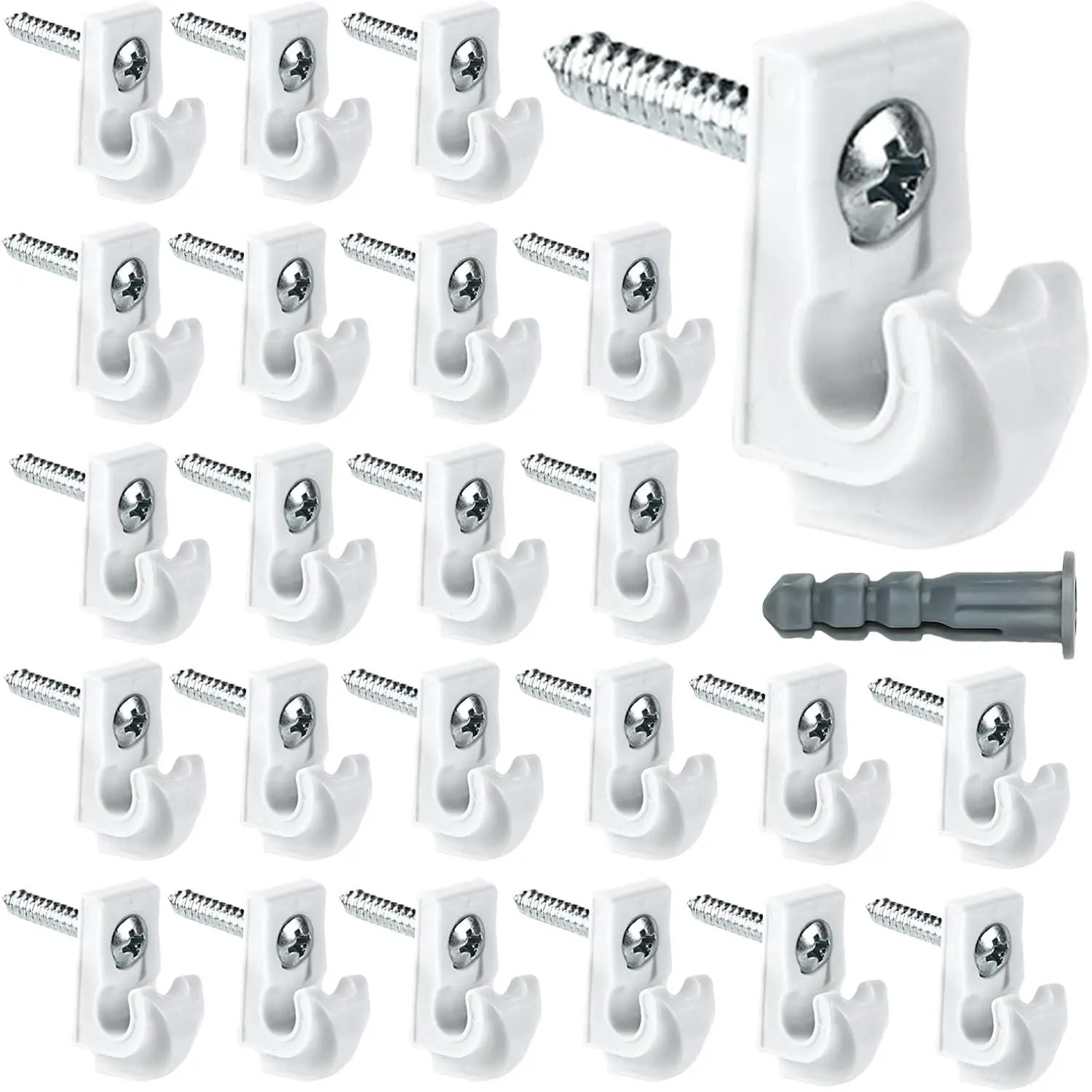 24 Pack White Down Wall Clip Closet Shelves Clips Wire Shelf Loop Clip Plastic Wire Shelf Brackets Included Clips Screws and Expansion Tubes for Wire Closet Shelving