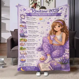 Health Habit Design Blanket, Perfect Gift for Bedroom Living Room Sofa, Morning to Night Theme, Ideal for Home Decor and Gifts