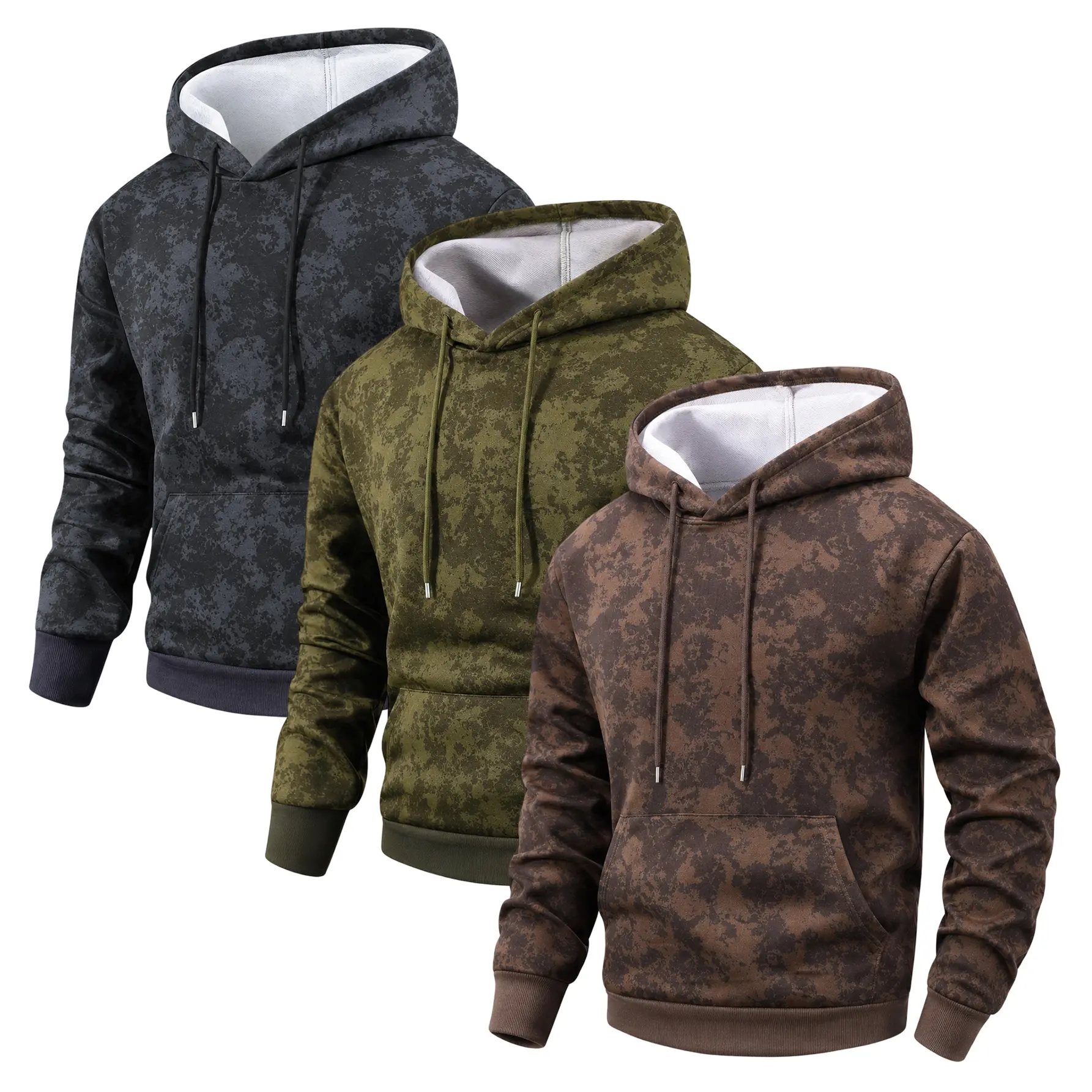 3-Pack Men's Spring Autumn Lightweight Textured Camo Hoodie Pullover Hooded Sweatshirt Drawstring Long Sleeve Kangaroo Pocket Casual Streetwear Athletic Hoodie Regular Fit Outdoor Running Hiking Travel Gym Workout Daily Wear Fashion Hooded Top Menswear Se