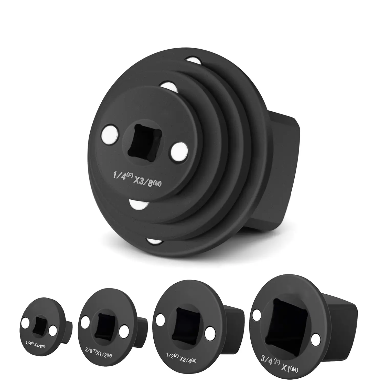Low Profile Impact Socket Adapter Set, 4PCS Stubby Drive Ratchet Adapter Set, Designed for Tight Spaces, 3/8" to 1/2", 1/4" to 3/8", 3/4" to 1", 1/2" to 3/4", Perfect Father's Day Gift