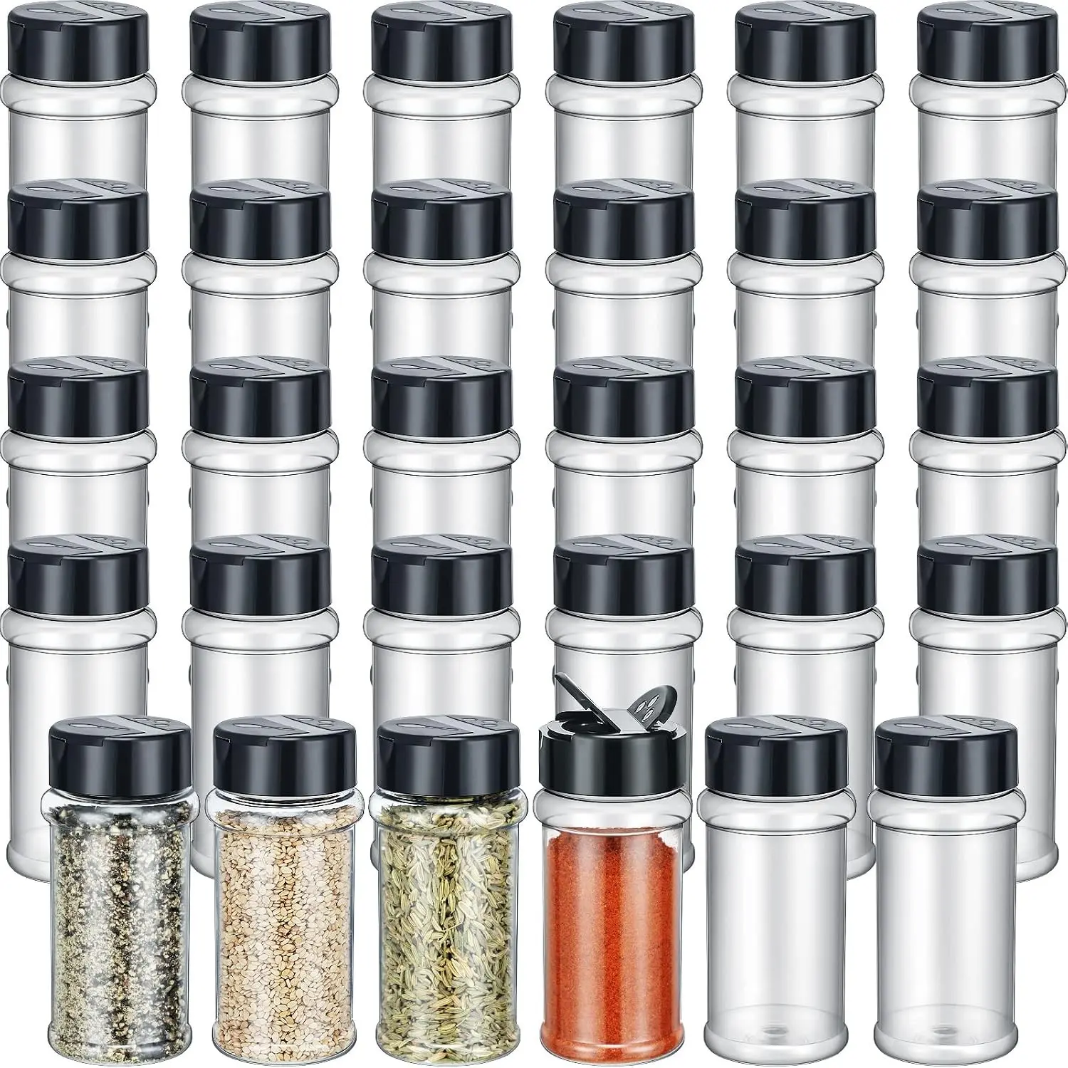 36 Pcs 5.5 oz Plastic Spice Jars with Shaker Lids Clear Spice Bottles Plastic Seasoning Containers Empty Shaker for Kitchen Storing Herbs Seasoning Powders Pepper Dry Goods (Black)