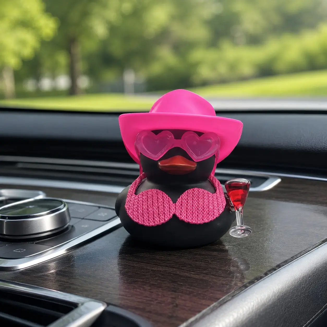 Cute Beach Vacation Rubber Duck Car Dashboard Ornament, Dashboard Decorations, Car Decorations Interior, Cowboy Hat, Heart Sunglasses, Knit Bikini Top, Mini Wine Glass, Summer Car Decor, Gift Idea
