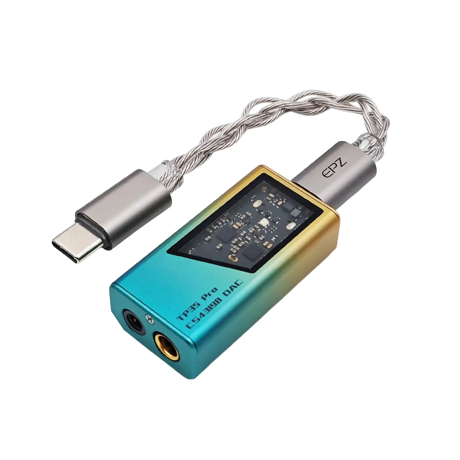 EPZ TP35 PRO Mini Portable IEM DAC Hi-Fi Decoder Headphone Amplifier Dongle USB-C To 3.5/4.4mm Dual CS43198 Chips, Supports High-Resolution PCM 32bit/384khz DSD 256 Audio, EQ Adjustment and Mic Calls