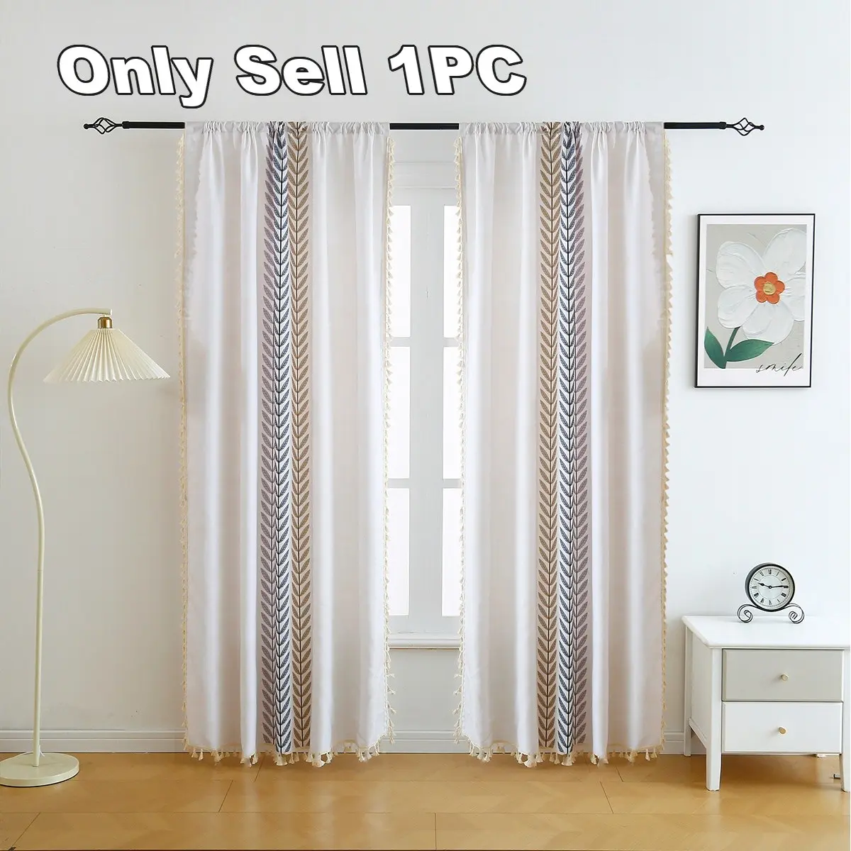 1-Panel Wheat Print Curtain with Innovative Design, Semi-Transparent, Tube-Rod Pocket, Bedroom Bay Window Curtain