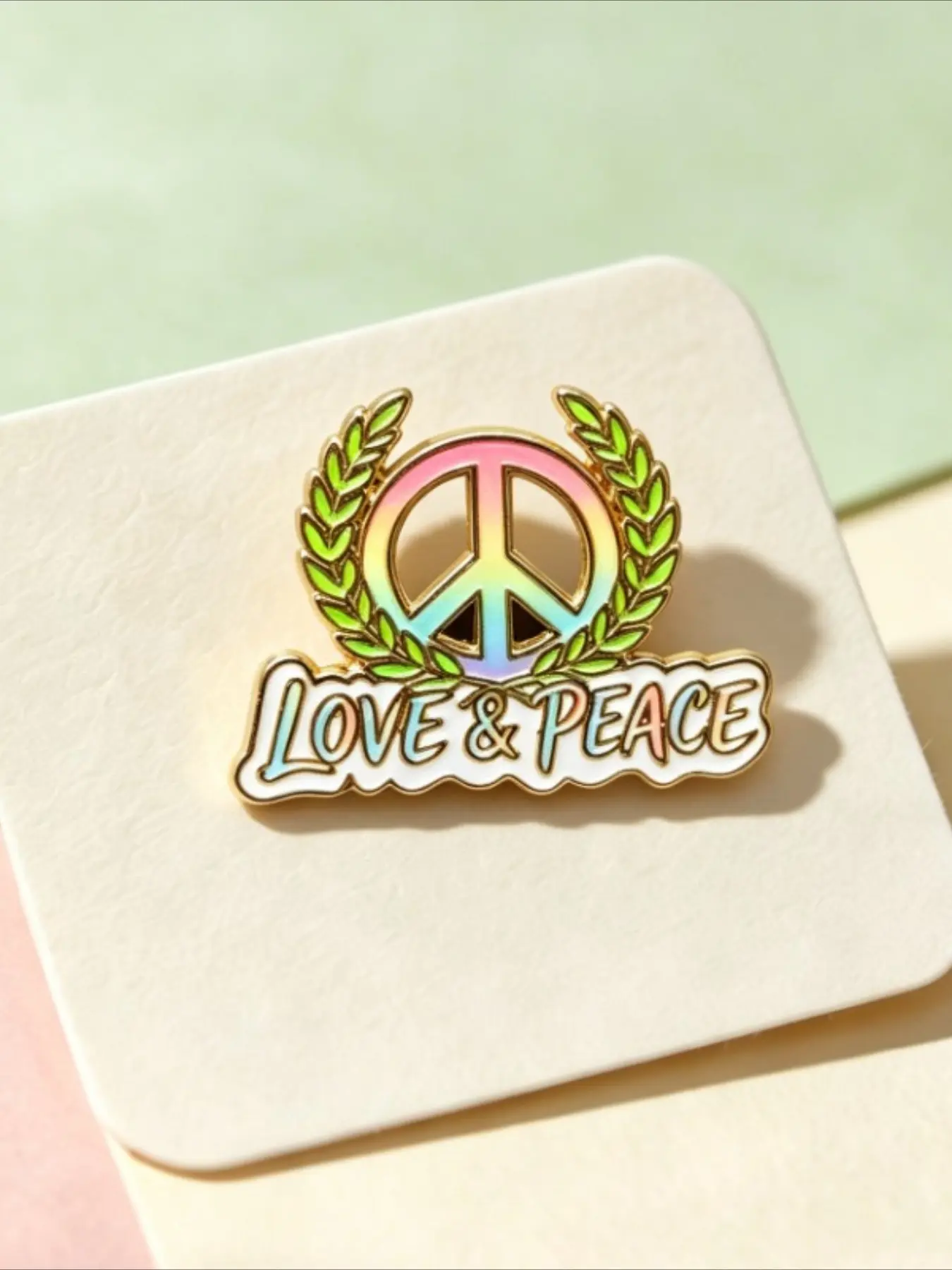 Gradient Rainbow LOVE & PEACE Sign Enamel Pin, Colorful Hippie Laurel Wreath Lapel Badge, Retro Boho Peace Symbol Brooch for Jacket Backpack, Equality Pride Accessory Gift