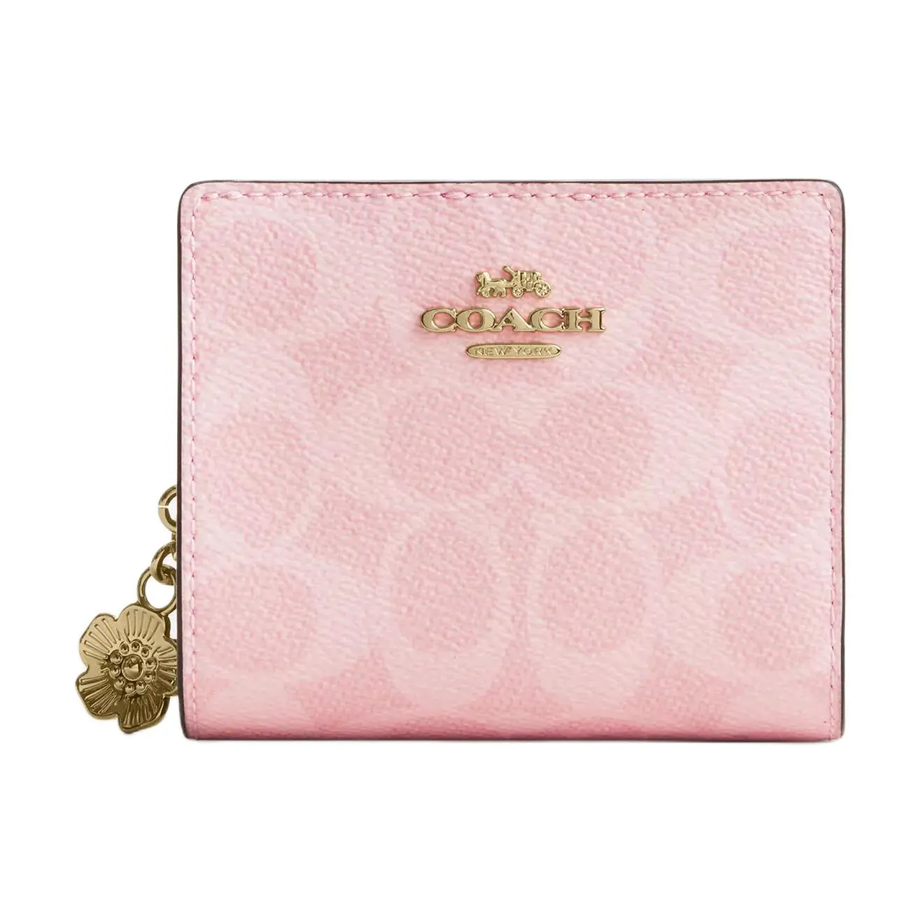 COACH Snap Wallet 10 for Women – Gold-Tone Hardware, Coated Canvas and Leather, Pink