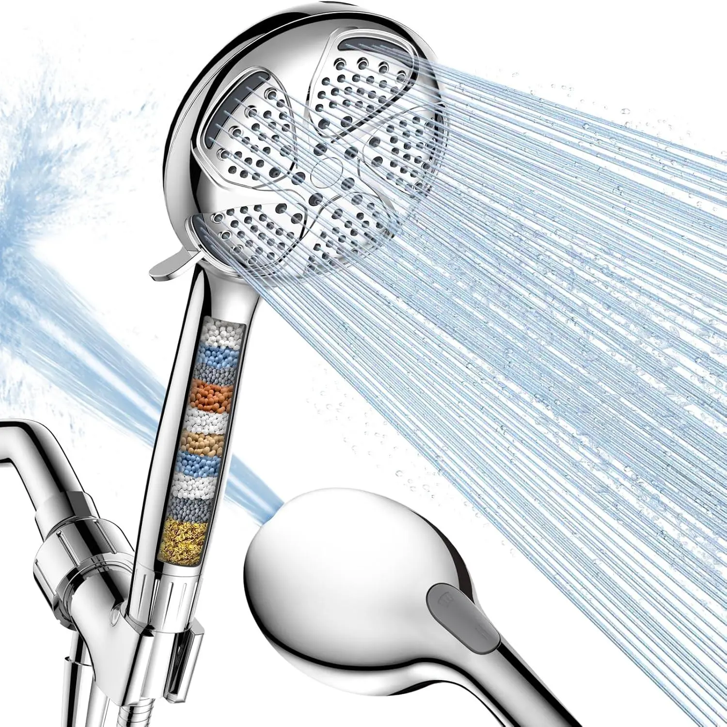 FEELSO High Pressure Filtered Shower Head with Handheld, 7 Modes Shower Heads for Hard Water - Chlorine Removal, Anti-Clog Nozzles, Spa-Like Experience, Skin-Sensitive Care, Tub/Tile/Pet Power Wash, Home Use, 7 Spray