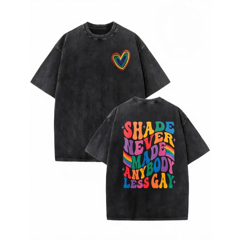 Shade Never Made Anybody Less Gay Shirt - LGBTQ Pride Retro Washed Shirt, Gay Pride Shirt,Pride Month Unisex Plus Size Casual Top,Funny LGBT Casual Outfit,Pride Month Gifts