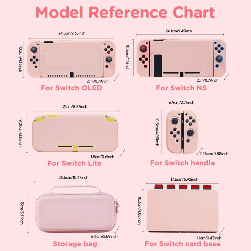 Cute Cartoon Pattern Protective Case Set, Covers and Protection for Switch, Including Handle Case, Keycap, Storage Bag, Card Stand, Protective Case, Console Accessories
