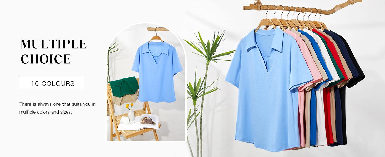 Aoysky Women's Short-Sleeve Fitted Minimalist Lightweight Polyester V-Neck Collared Polo Shirts - Business, Dressy Casual Summer Tops