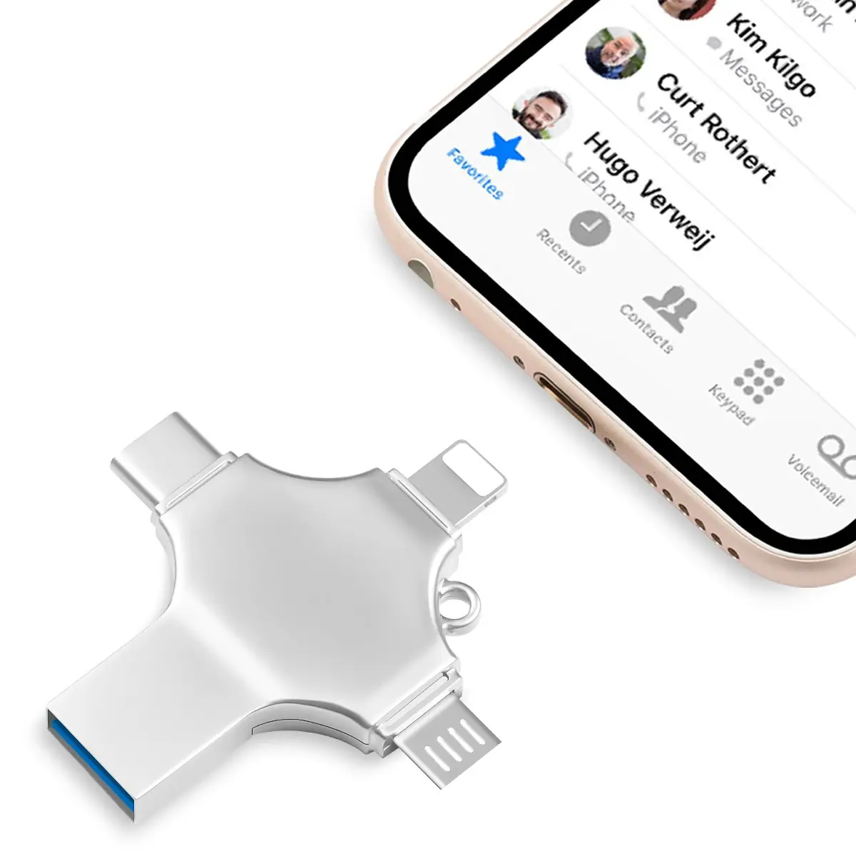 4-in-1 External Flash Drive for iPhone & Type-C & Android & Computer, USB 3.0 Memory Stick Photo Stick Thumb Drive, Photo & File Backup with App, Portable OTG PenDrive, 64GB 128GB 256GB 512GB 1TB, Christmas Gift for Boyfriend & Husband & Wife