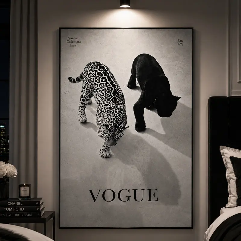 White Leopard Duo Print, Luxury Animal Fashion Poster, Modern Jungle Wall Art, Wildlife Wall Decor, Safari Wall Art, Contemporary Home Decor, Living Room Bedroom Office Decor, Neutral Aesthetic Wall Art, Modern Animal Print, Luxury Interior Decor