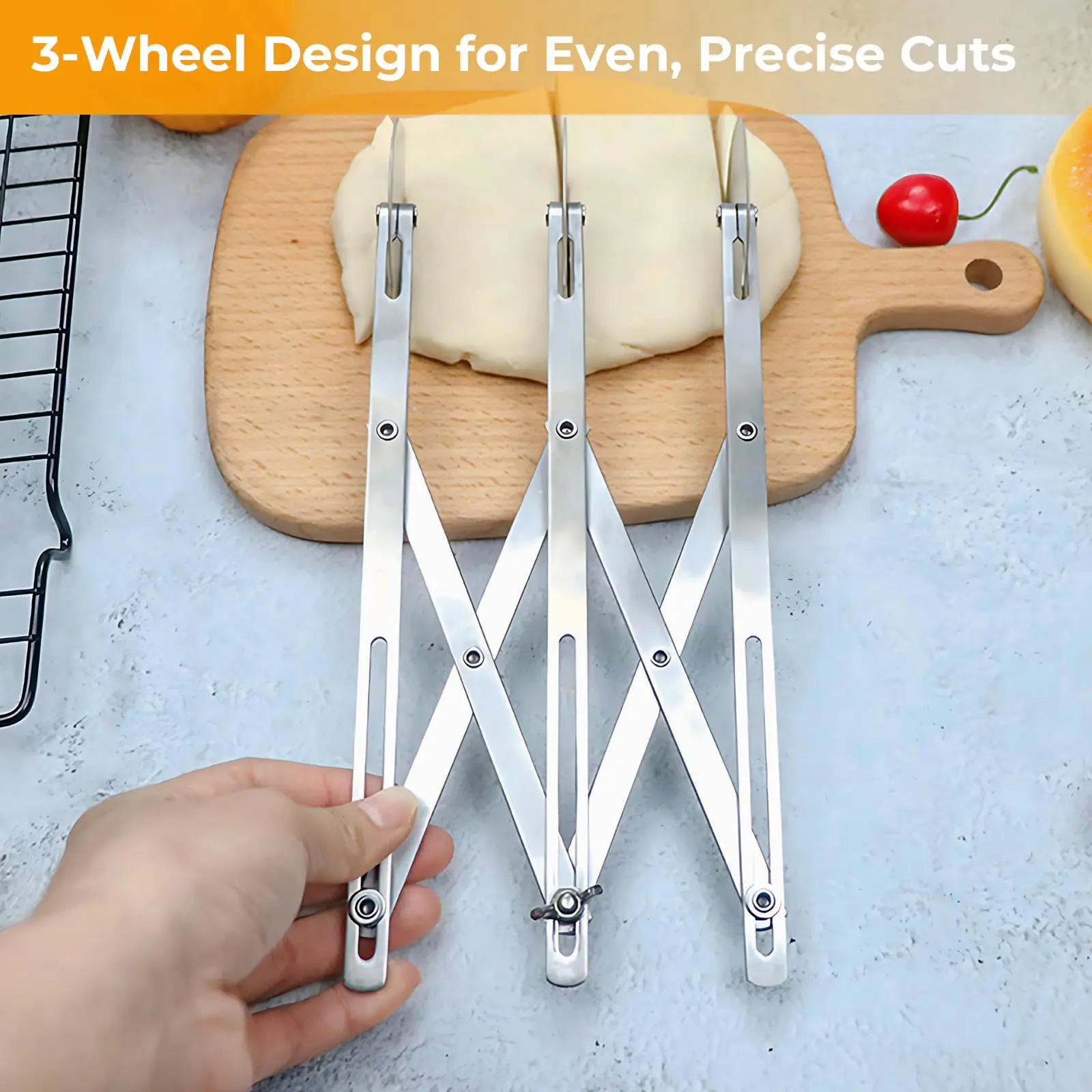 Adjustable Stainless Steel Pizza Cutter, 3/5/7 Wheel Dough Divider, Commercial & Home Baking Tool, Versatile Rolling Knife