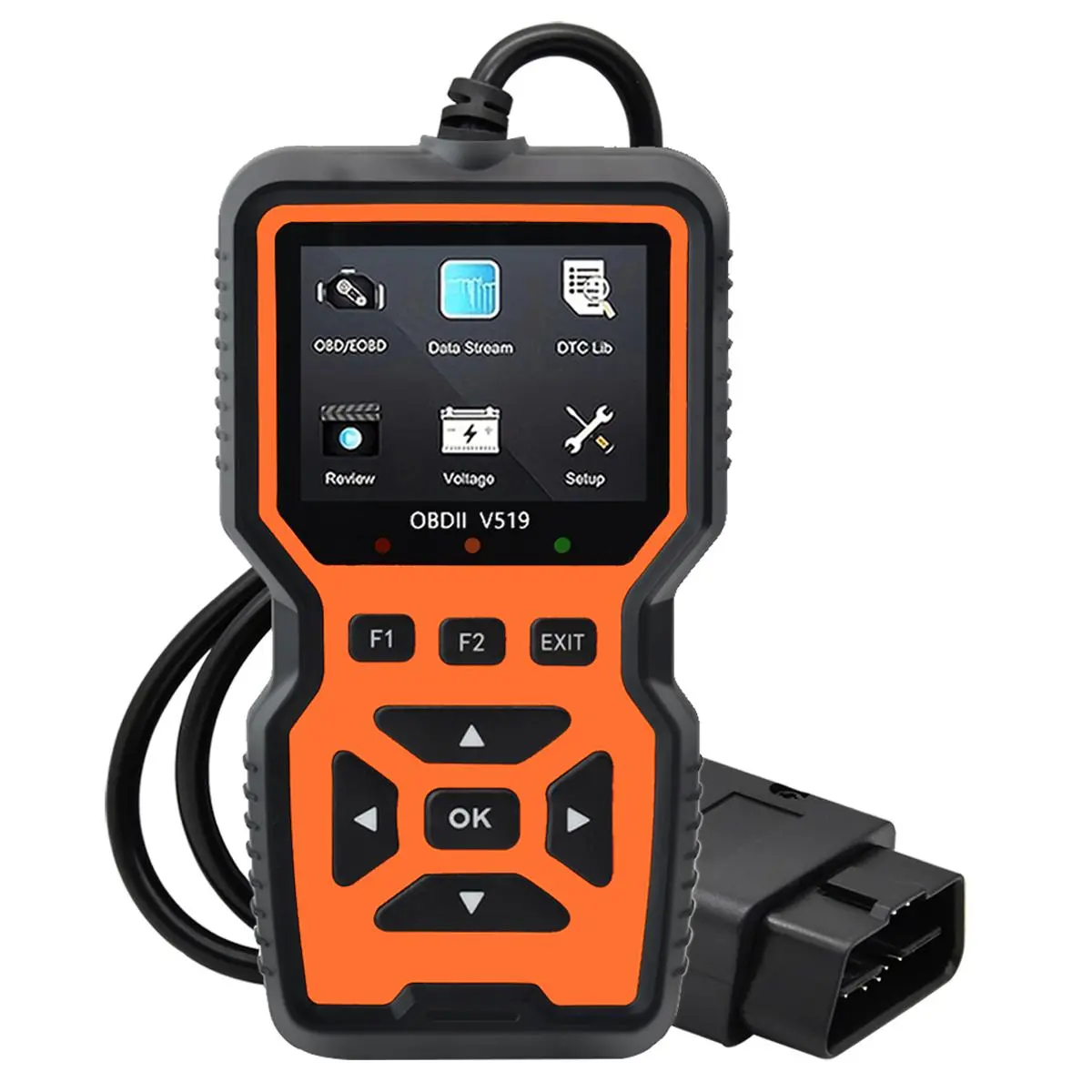 OBDII-V519 Scanner Diagnostic Tool, Vehicle Diagnostic Tool, Car Engine Fault Code Reader with Battery Voltage Test, Charging Tester, Ideal Gifts, Digital Automotive Battery Voltage Reading, OBD Port