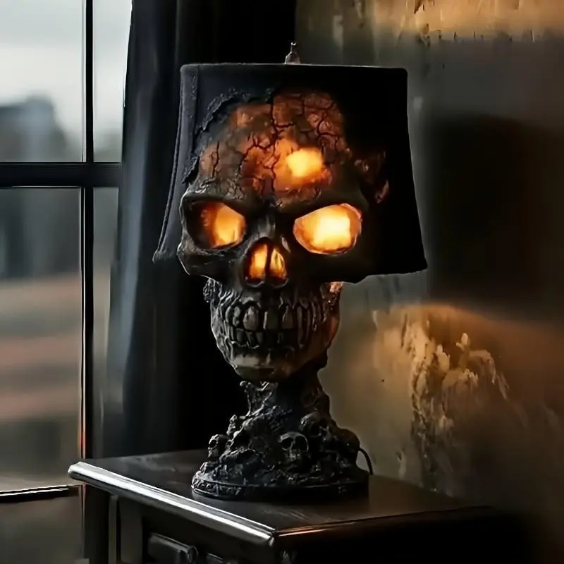 USB Powered Halloween Lava Skull Lamp, Handmade Volcanic Night Light, Spooky Home Party Garden Decor, LED Mood Light for Dark Atmosphere