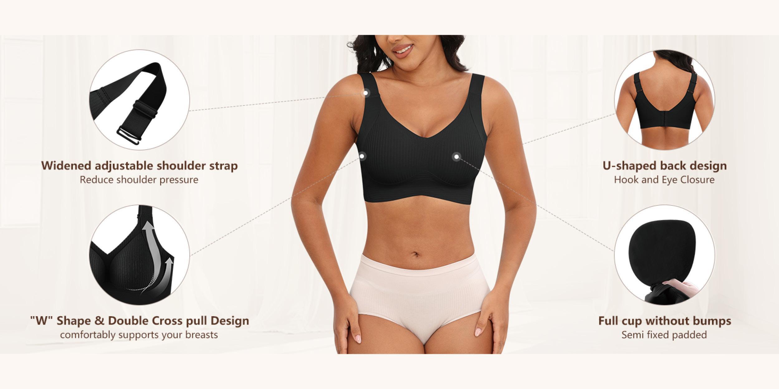 J EssElegance FZ 4PCS Comfortable Breathable Push Up Bra Women's Solid Wireless Soft Lightweight Lingerie Everyday Tshirt Bra for All Seasons S-XXL correction brassieres  confaja  ancha