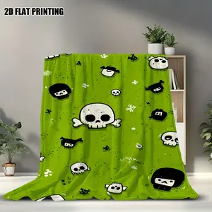 [All-Season Blanket]1-pack 2D flat-print Halloween skull pattern blanket, multi-functional, lightweight and machine washable, modern style, suitable for all seasons, 2D flat print.
