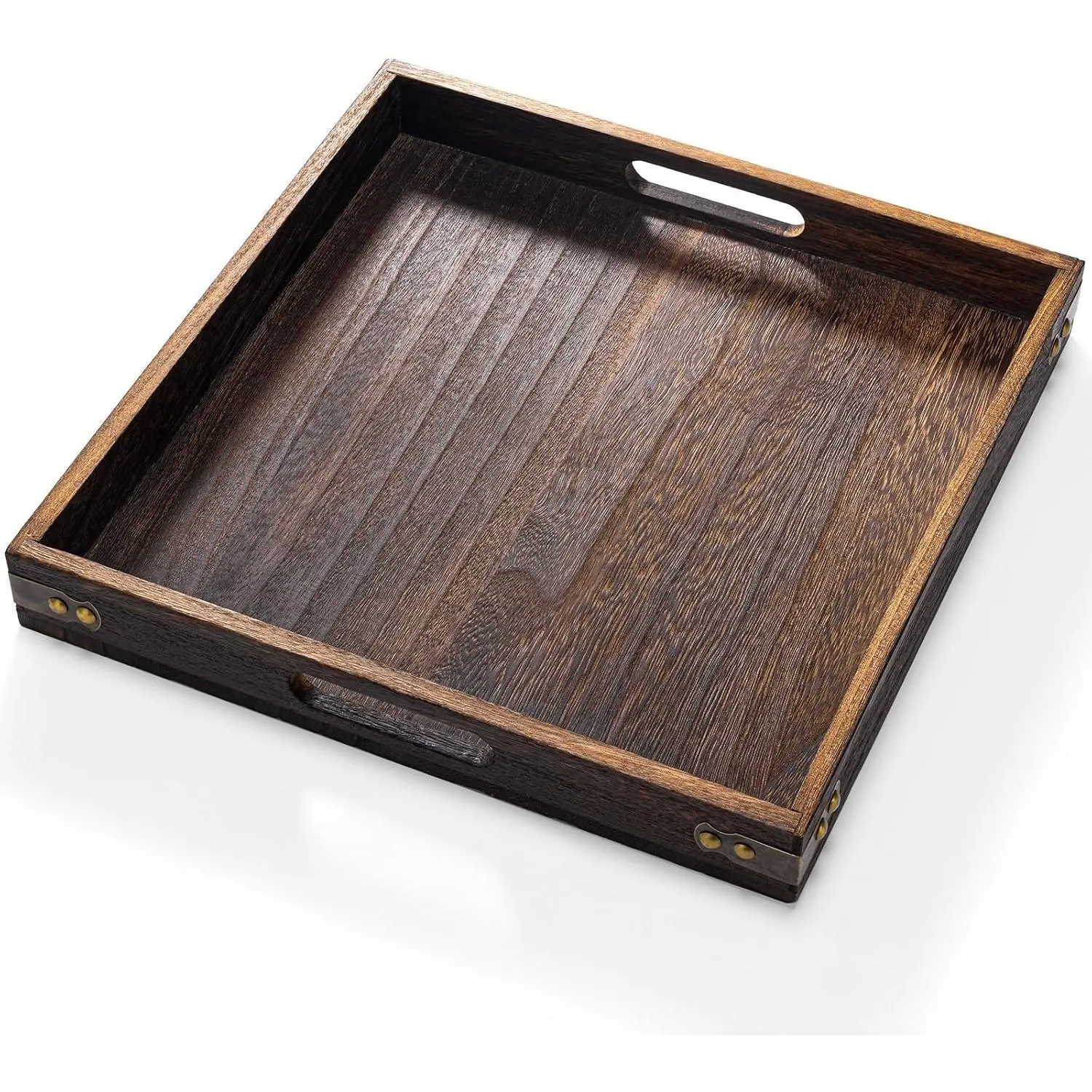 Serving Tray with Handles,12.75"*12.75"Wood Decorative Tray for Living Room,Modern Coffee Table Tray,Square Large Serving Platters for Home Decor,Ottoman,Bed,Kitchen,Bathroom, Breakfast,Bar