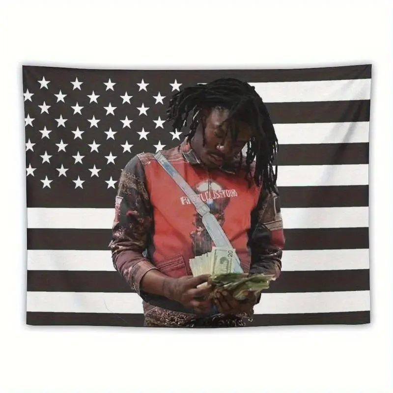 1PC LUCKI Rapper American Flag Tapestry - Black & White Star Print Vertical Wall Hanging for Man Cave Dorm Party