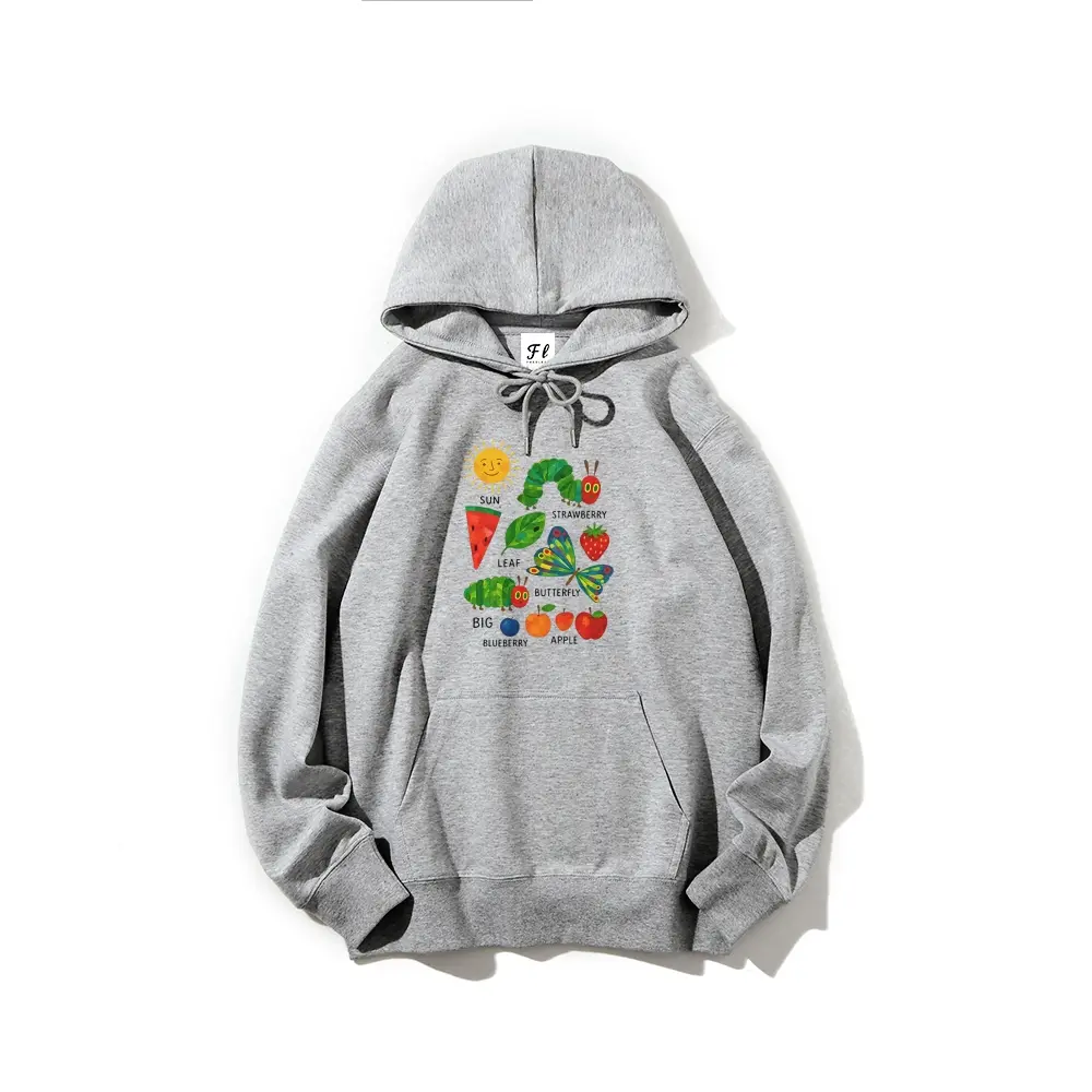 Women's The Very Hungry Caterpillar Teacher Graphic Hoodie - Kangaroo Pocket, Adjustable Hood, Ribbed Cuffs, Soft Fabric, Long-Sleeve Everyday Fall Winter Casual Pullover for Daily Outdoor Wear