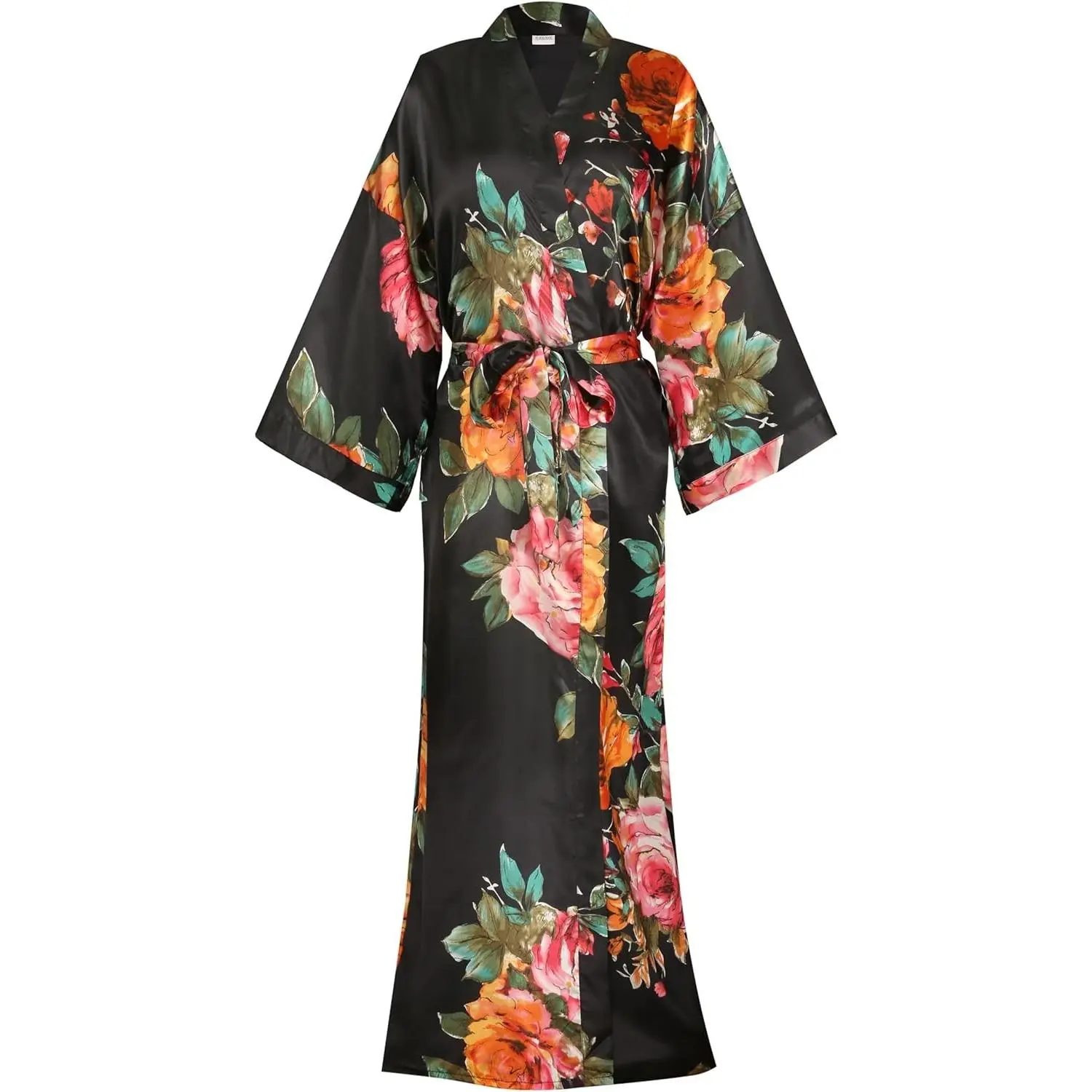 Women's Long Satin Silky Floral Kimono Bathrobe - Soft, Comfortable, Adjustable Loungewear with Belt for Bridesmaids Wedding Party Sleepwear Gift