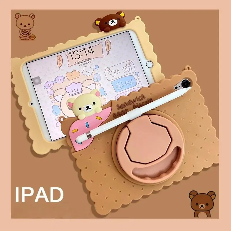 Fashion Cartoon Biscuits Bear Tablet Cases for Ipad Pro 11 10.9 10.5 10.2 Inch Air Mini 6 5 4 3 2 1 Th Silicone Tablet Case Gift