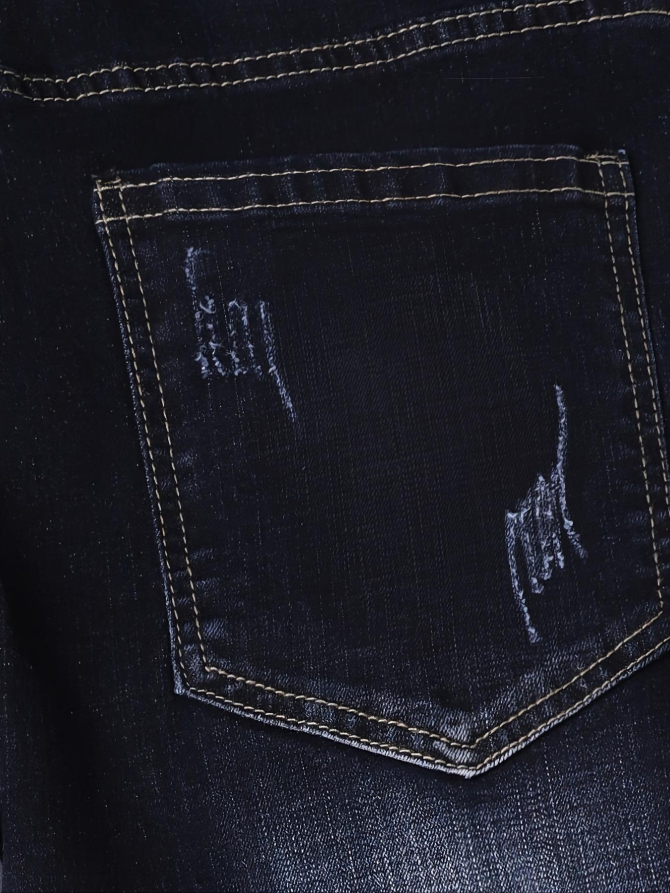 Men's Straight Leg Denim Slim Fit Jeans with Embroidery Design, Comfortable Casual Pants for Daily Wear, Stylish Fashion Bottoms Suitable All Seasons