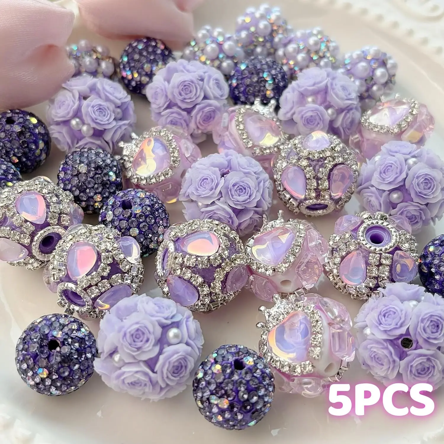 5pcs Rainbow Heart Drill Beads, DIY Jewelry Making Supplies, Fashionable Craft Materials, Mixed Colors, Trendy Accessories Kit