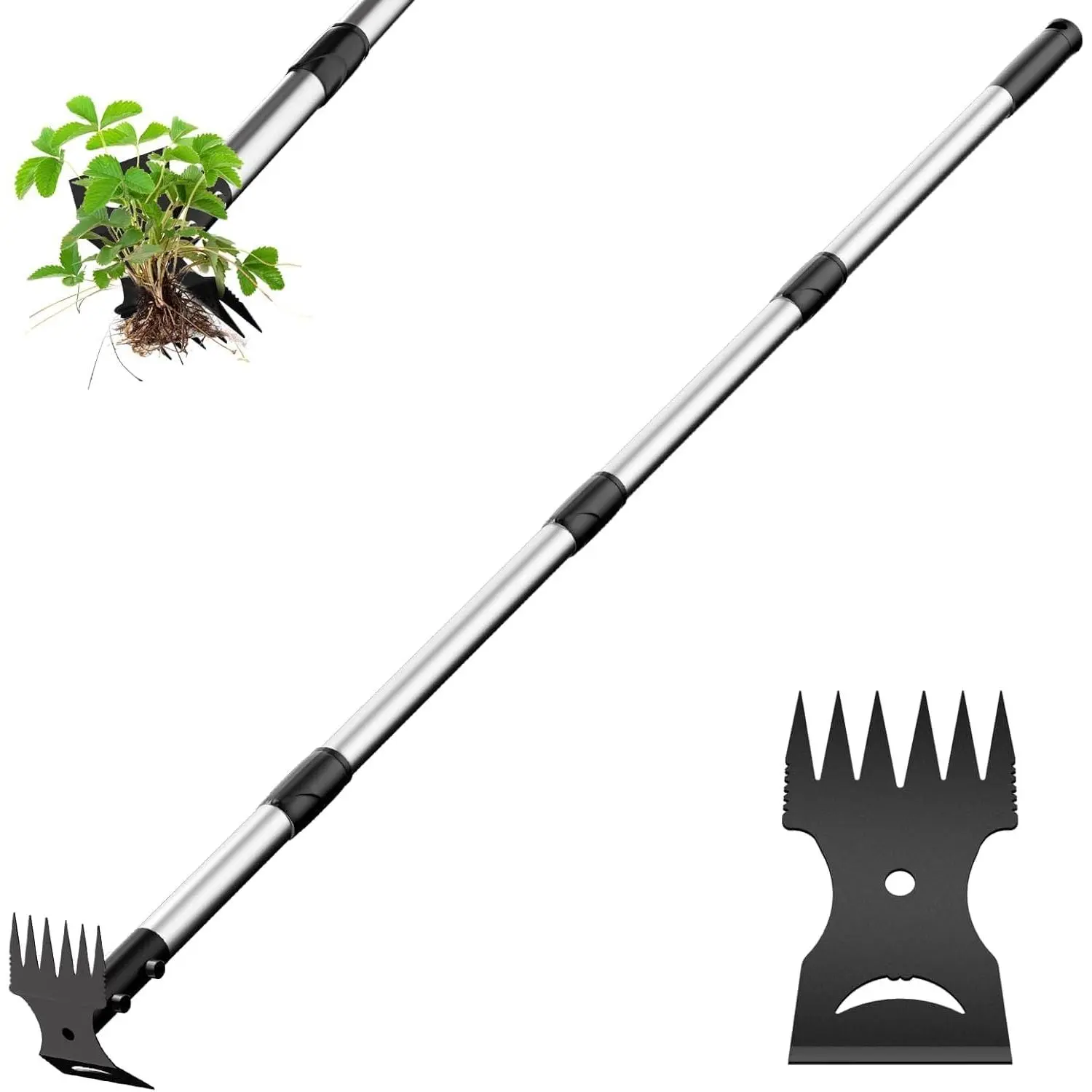 Weed Puller Tool with Long Handle 2-in-1 Garden Hoe and Weed Rake | Adjustable Length Weeding Tool, Heavy Duty Weed Remover, Hoe Garden Tools for Weeding,  Gardens, Lawns, Patio, Yards