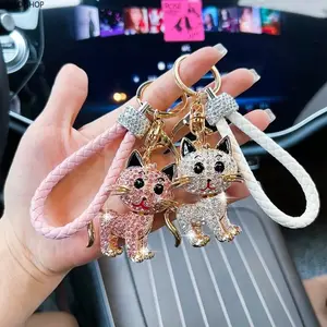 Cat Rhinestone Keychain  Cat Rhinestone Keychain for Women, Metal Key Ring Bag Charm Pendant, Cute Kitty Decorative Accessory for Handbags, Backpacks and Keys