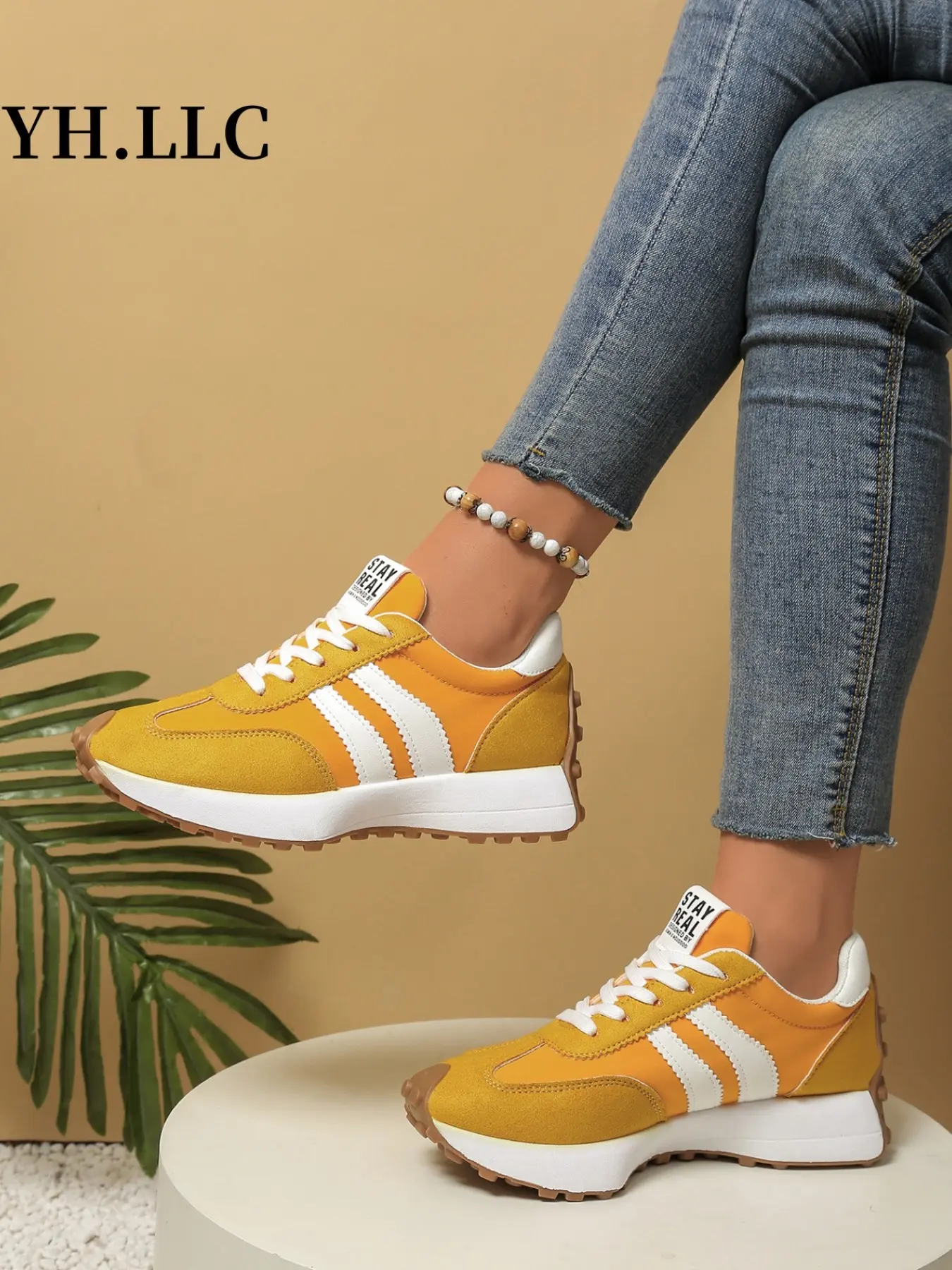Comfortable Retro Striped Thick Sole Sneakers, Neutral Rubber Sole Walking Training Shoes, Lightweight Vintage Casual Sports Shoes, Anti-Slip Daily Wear