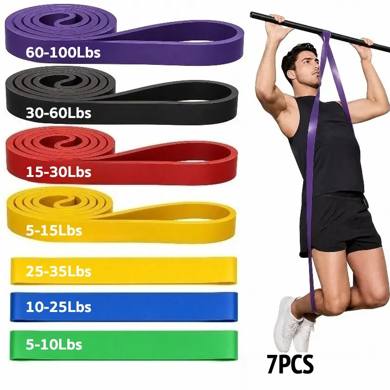 7pcs Resistance Bands, for Pull Ups, Workouts, Physical Relax, Legs, Muscle Training, And Body Shaping, 5-110 Lbs, for All Levels: From Beginner to Pro