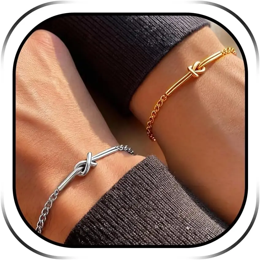 Matching Bracelets for Couples Valentines bracelets Knot Love   Plated Non Tanish Snake Chain Knot Adjustable Permanent Forever Dainty to My Love  Valentine's Day Birthday Gifts