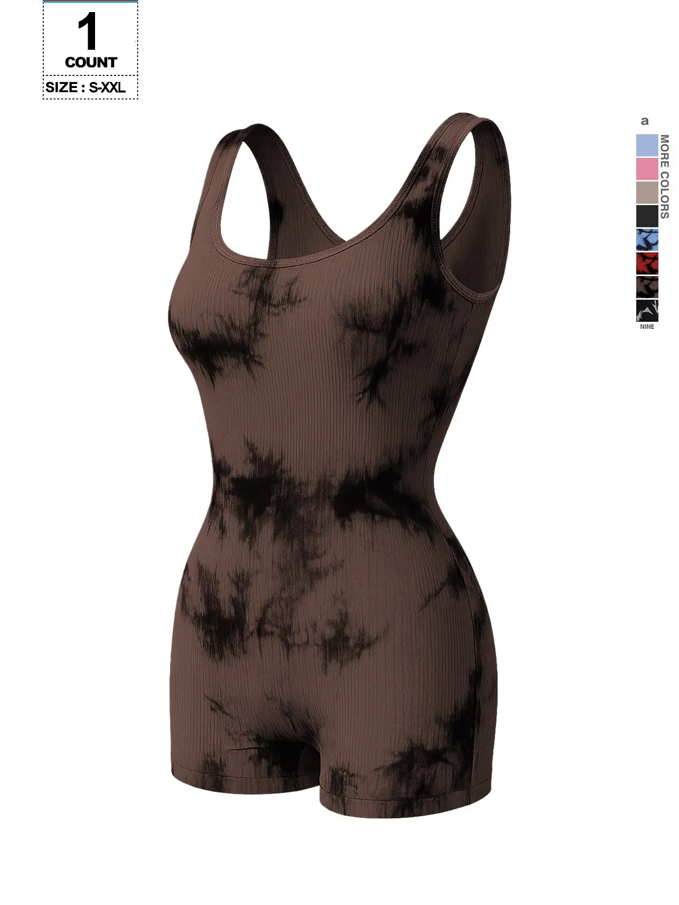 U Neck Tie Dye Ribbed Workout Bodysuit, Seamless Tummy Control Butt Lifter, Sleeveless Yoga Romper, High Elastic Gym Jumpsuit, Activewear Jumpsuit